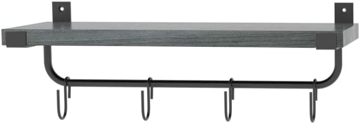 Mkono Mug Holder Wall Mounted Coffee Mug Rack Set of 2 Rustic Floating Shelf for Coffee Bar Accessories Wood Tea Cup Hooks Hanger for Organizing Cooking Utensils, Home Kitchen Decor, Grey