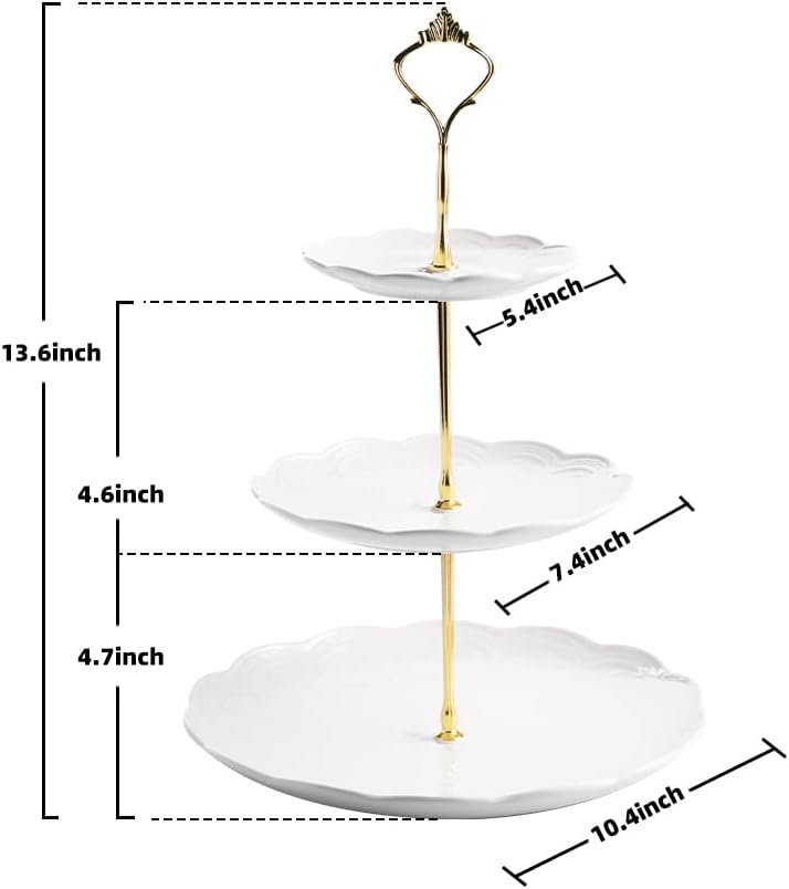 Sweejar 3 Tier Ceramic Cake Stand Wedding, Dessert Cupcake Stand for Tea Party Serving Platter(Rose White)