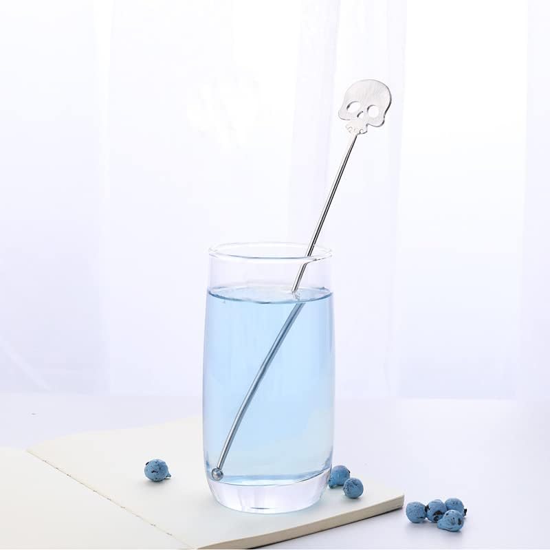2Pcs Skull Swizzle Sticks 8.7inch Coffee Stirrers Reuseable 18/10(304) Stainless Steel Beverage Cocktail Stirrer for Bar Halloween Party Mixing Drinks