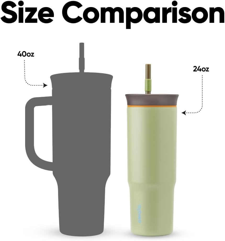 Owala Stainless Steel Triple Layer Insulated Travel Tumbler with Spill Resistant Lid and Straw, BPA Free, 24 oz, Brown/Green (Brave Adventures)