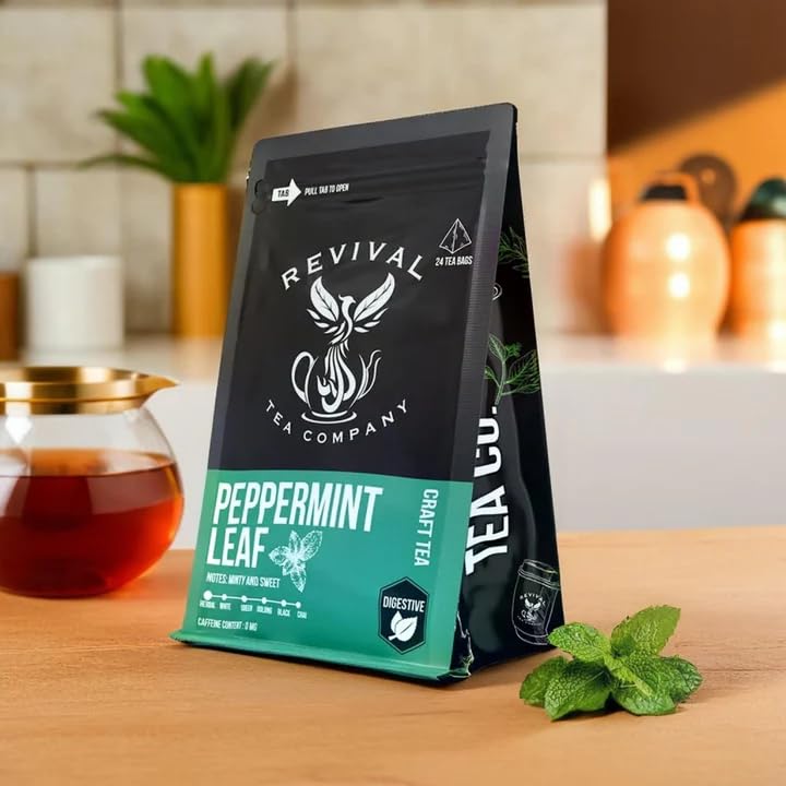 Revival Tea Company Peppermint Tea - Herbal Tea made from 100% Peppermint Leaf - Caffeine Free - 24 Tea Bags