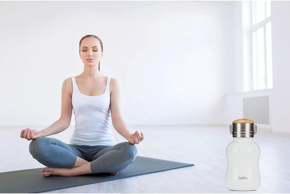 YOHKOH Mini Vacuum Insulated Water Bottle With Bamboo Lid - Stainless Steel Thermos Water Bottle for Women Girls Kids, Metal Sports Hot and Cold Water Bottle Leak-Proof BPA-Free (6.4oz,White)