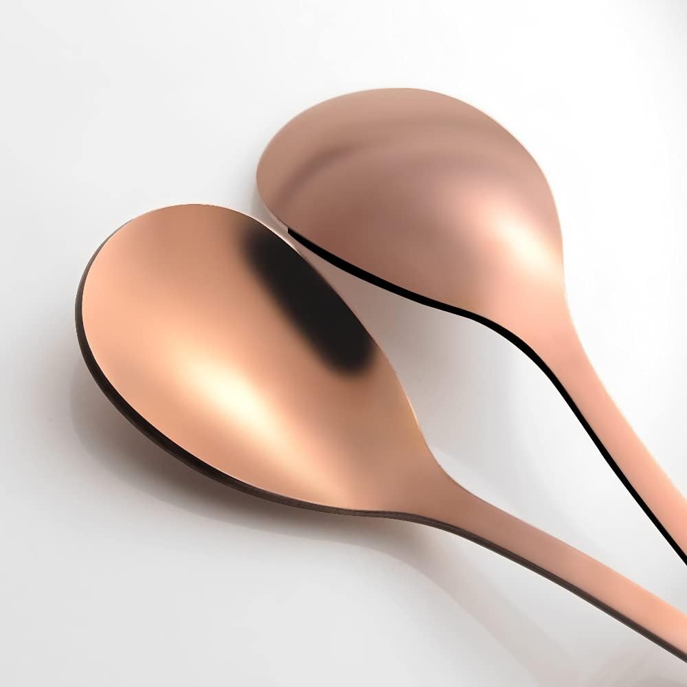 AnSaw 6-Piece Elegant Rose Gold Leaf Long Handle Teaspoons - 7.4" Stainless Steel Stir Spoons for Coffee & Tea, Perfect for Mixing & Stirring