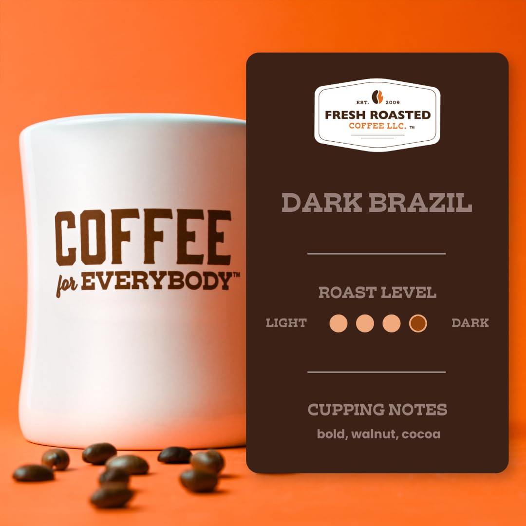 Fresh Roasted Coffee, Dark Brazil, Med-Dark Roast, 24 Pods for K Cup Brewers