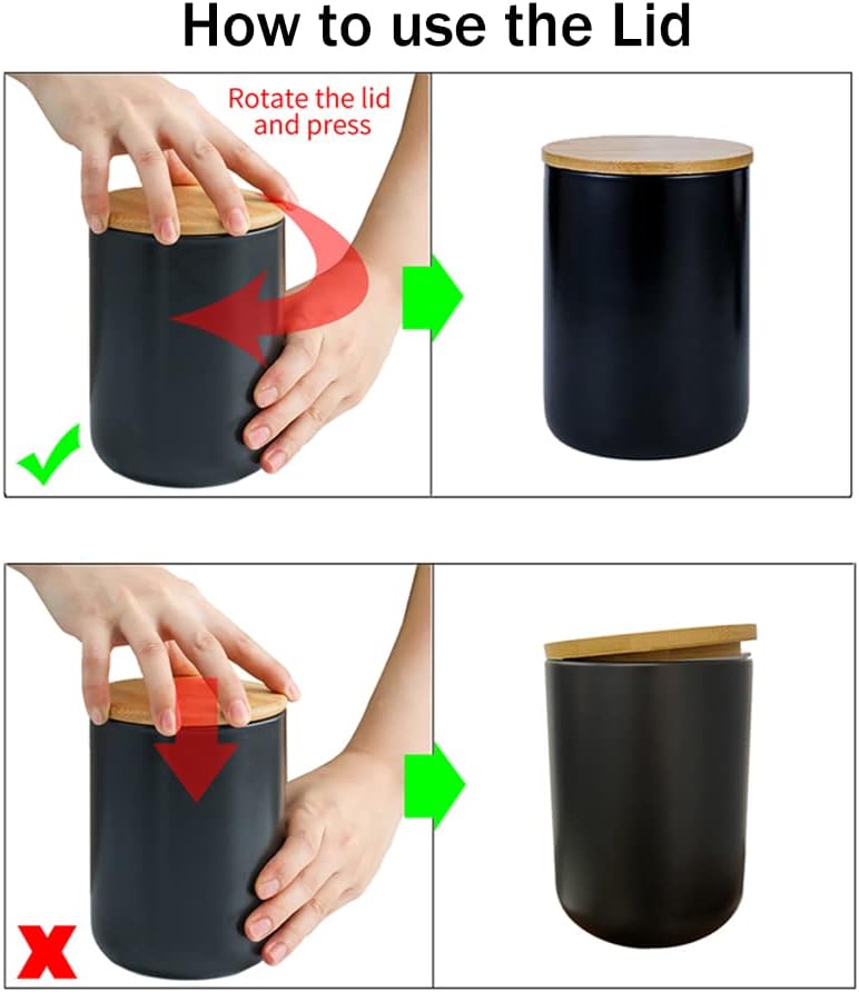 YYW Ceramics Food Storage Jar Canister with Seal Bamboo Lid, Simple Style Kitchen Canister for Food Storage, Store Coffee, Sugar, Tea, Spices and More (Black (33.81oz/1000ml))