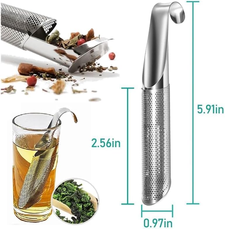Stainless Steel Tea Diffuser, 2025 New Tea Artifact Creative Pipe Tea Infuser Mesh Strainer with Hanging Hook Handle, Universal Fine Holes Tea Interval Diffuser for Loose Tea Leaf Coffee Etc (4)