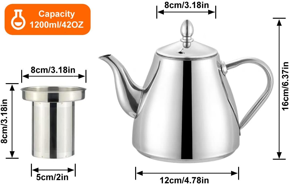 SANQIAHOME Stainless Steel Teapot with Infuser 1200ml