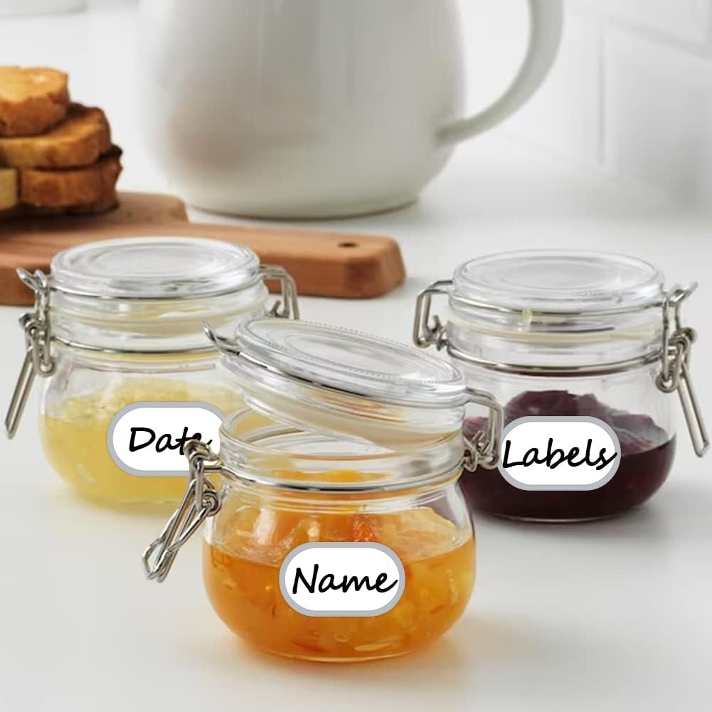 192pcs Labels for Jars Removable Waterproof Write-on Bottle Labels Stickers with Silver Border for Organizing Home Kitchen Pantry Food Storage Containers Spice Jars Jam Cannings, with Marker Pen