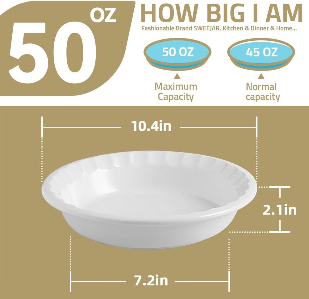 Sweejar Ceramic 10.4 Inches Pie Pan for Baking, Deep and Fluted Porcelain Round Pie Dish, Non-Stick Pie Plate for Pumpkin Pie, Apple Pie, Pie Pots with Morden Farmhouse Design (Green)