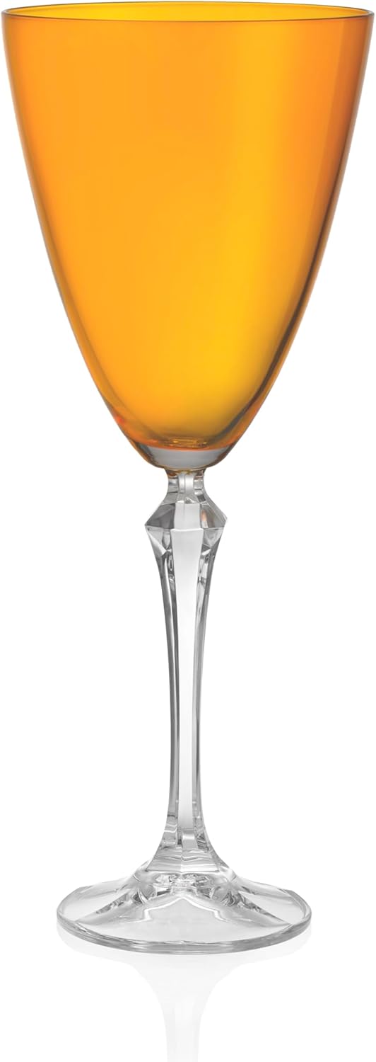 Barski Wine Glass - Set of 4 - Assorted Colored Cup - for Water - White or Red Wine - 9 fl. Oz. - Clear Stem - Glasses - Made in Europe