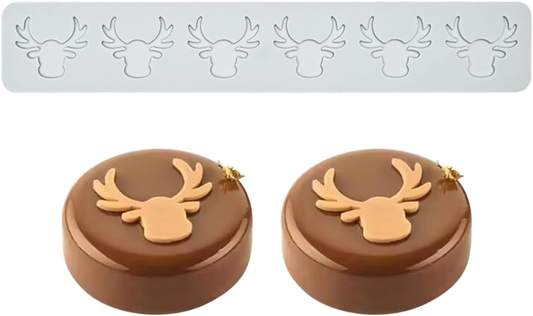 mostsom 3D Hollow Out Lace Mold Silicone Christmas Deer Head Shape Fondant Molds Chocolate Mould for Cake Pastry Decor Baking Gumpastes Moulds Decoration (N_ Deer Head)