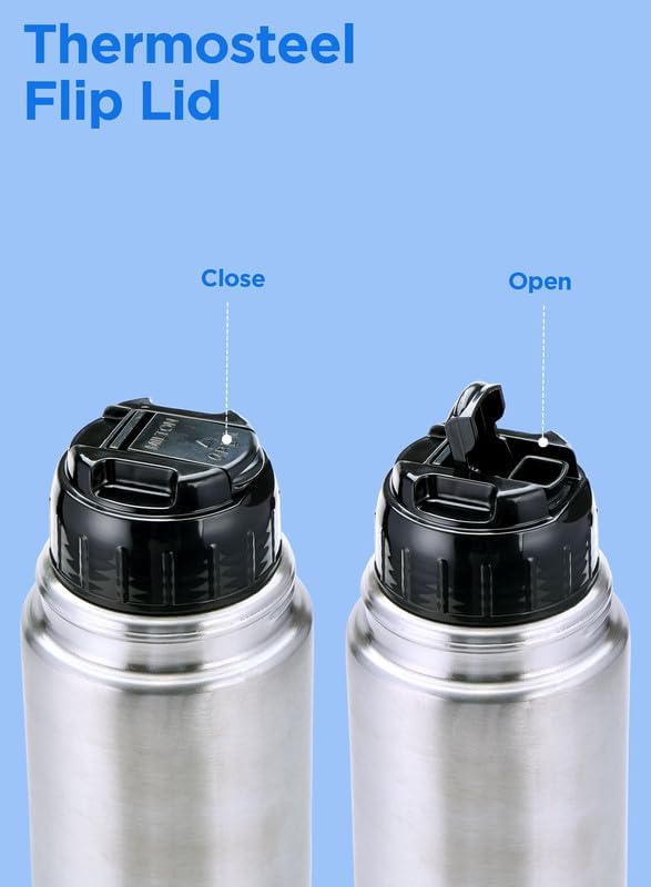 Milton Thermosteel Flip Lid 750, Double Walled Vacuum Insulated Thermos 750 ml | 25 oz | 24 Hours Hot and Cold Water Bottle with Cover, Stainless Steel, BPA Free, Leak Proof | Silver