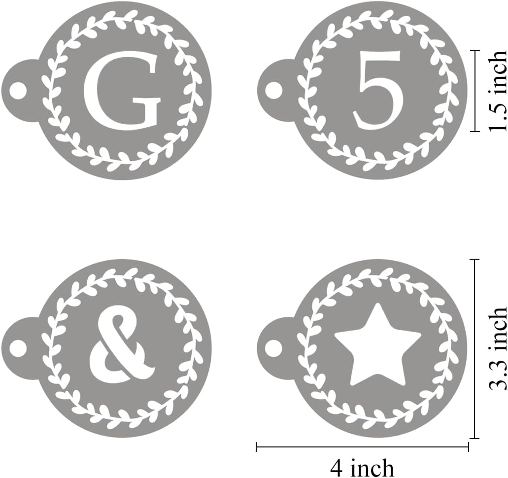 Letter Stencils for Coffee Cookie Decorating - 42 Pack Alphabet Letter and Number Stencil Templates for Cakes Cookies Airbrush, Reusable Stencils for Wood Crafts Painting & Coffee Cookie Baking