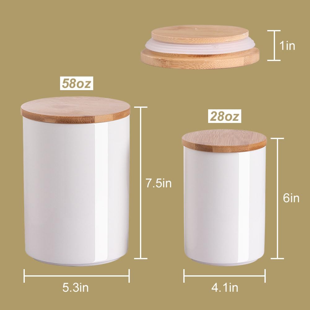 Sweejar Kitchen Ceramic Food Storage Containers Set, Stackable Canisters for Countertop with Airtight Boomboo Lids for Serving Ground Coffee, Tea, Sugar, Salt and More- Set of 2 (White)