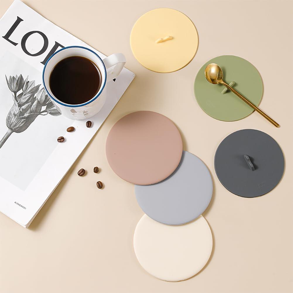 Silicone Cup Lids Silicone Cup Covers 6color Design, Food Grade Anti-dust Airtight Seal Lids for Mugs, Tea Cups, Coffee Cup 4pcs (4pcs-1)