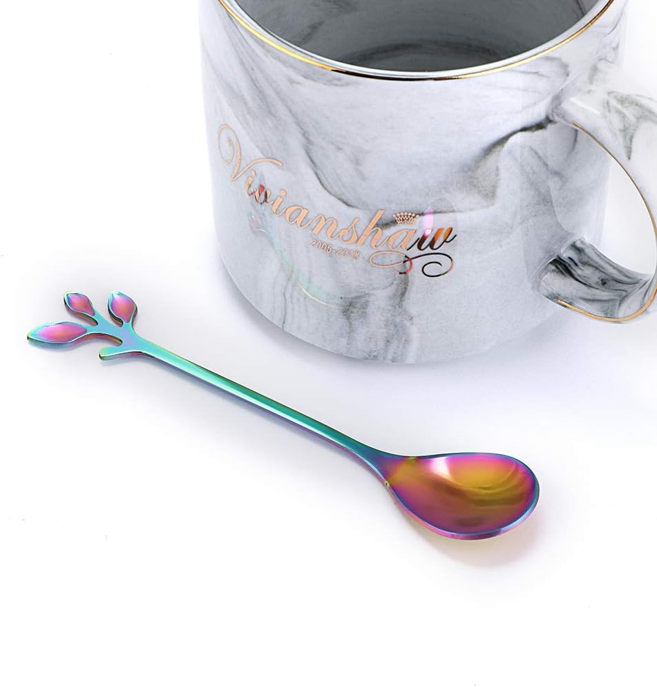 AnSaw Elegant Rainbow Leaf Coffee Spoons - 10-Piece, 4.7" Mini Stainless Steel Espresso & Dessert Tea Spoons, Perfect for Demitasse & Small Servings