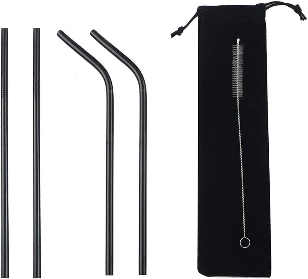 Gugrida Stainless Steel Straws 8.5" - 4 Pack (2 Straight, 2 Bent, 1 Brush) - Ultra Long, Eco-Friendly, Includes Cleaning Brush