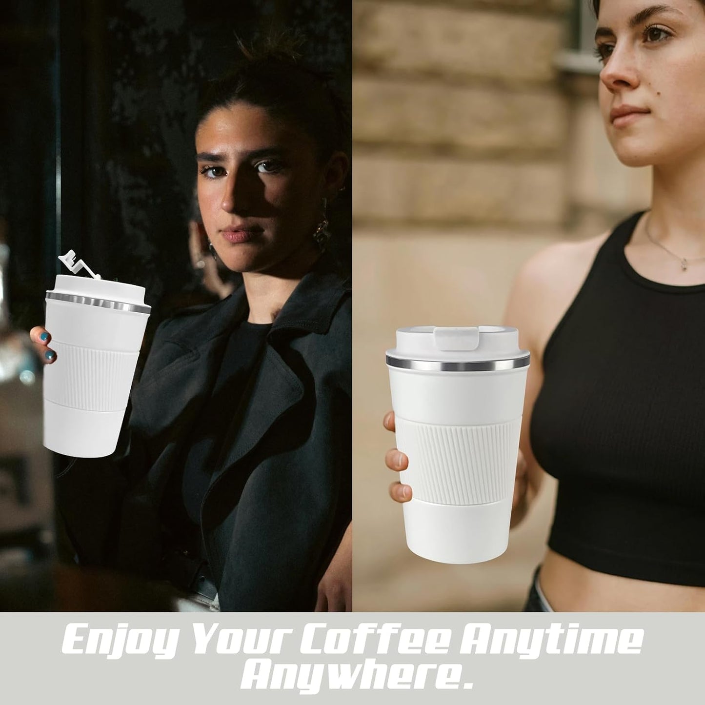 Vacuum-Insulated Stainless Steel Travel Coffee Mug, Leak-Proof Reusable Coffee Cup with Lid - Keep Hot & Cold Drinks for Hours, Durable Thermos Tumbler for Men & Women (3rd-White, 17OZ)