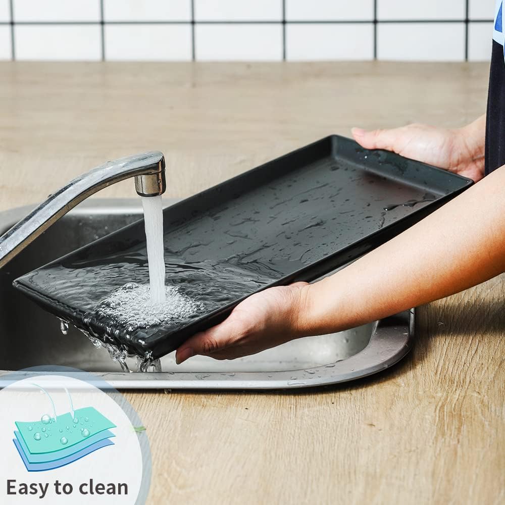 KOOV Ceramic Serving Tray, 14 Inches Large Serving Platter, Rectangular Serving Tray, Porcelain Serving Plates, Ceramic Serving Dishes for Dinner, Party, Sushi, Dessert, Food, Set of 4 (Matte Black)