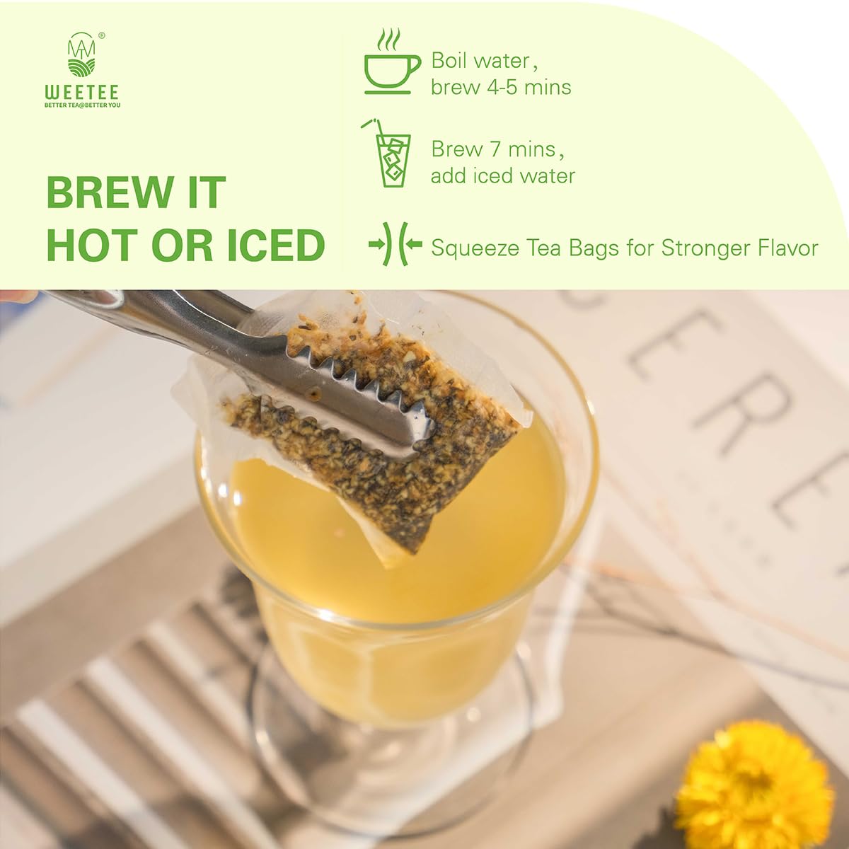 WT WEETEE Lemon Ginger Decaf Green Tea Bags 50 Counts, Made of Decaffeinated Green Tea, Ginger & Natural Lemon Flavor, Clean & Fresh