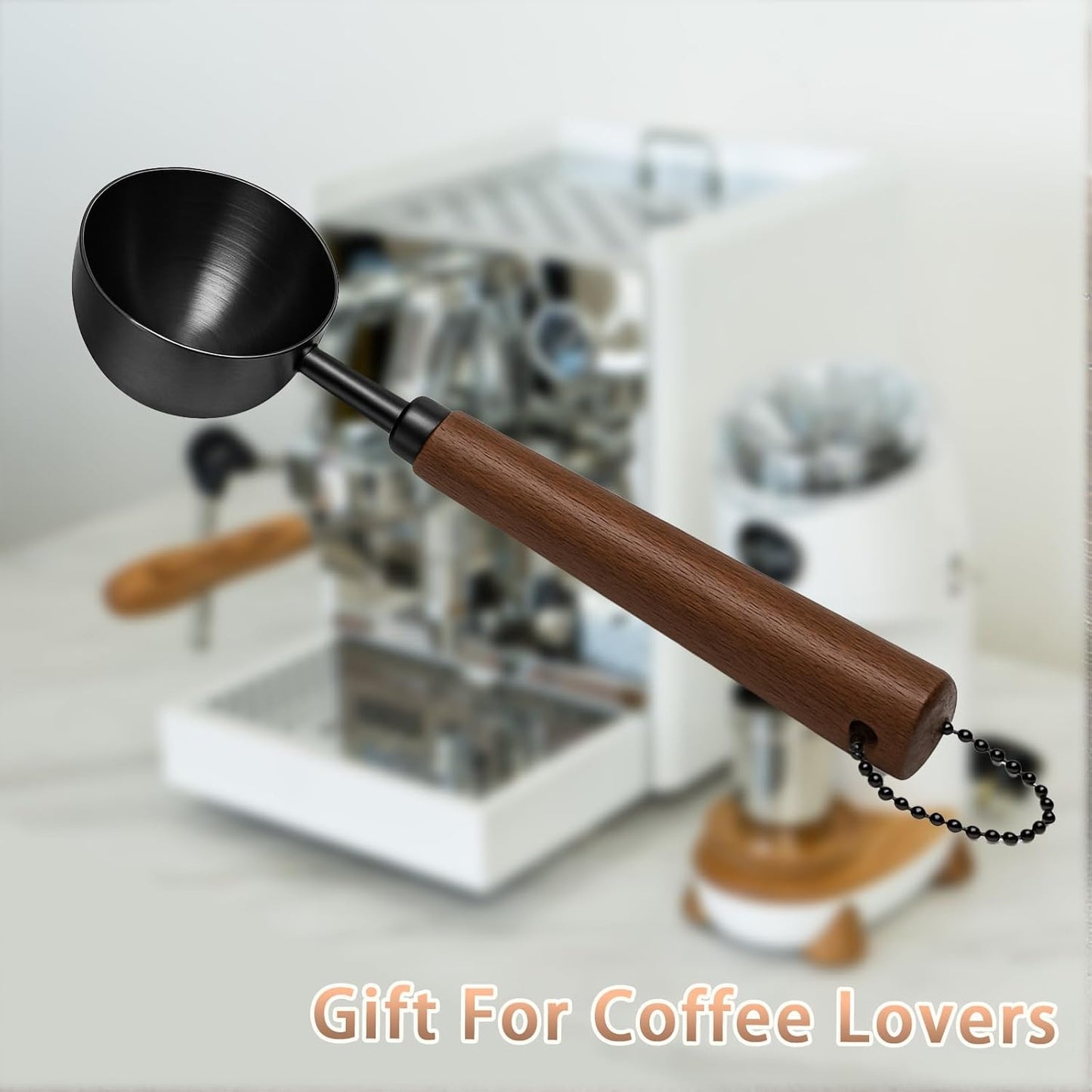 1pcs Coffee Scoop for Ground Coffee, Beans and Tea,Vintage Coffee Measuring Spoon with Long Wooden Handle 30ml/10g Capacity 304 Stainless Steel(Black)