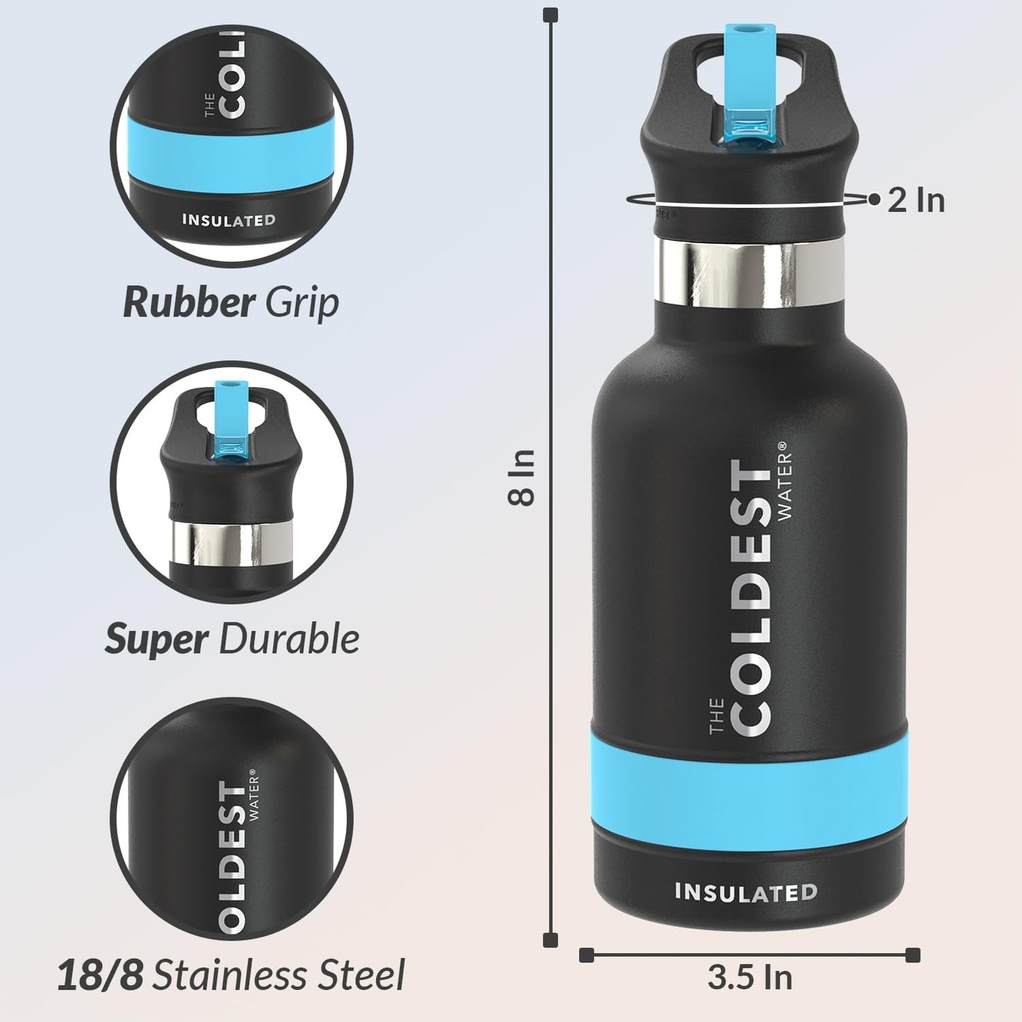 Coldest Insulated Water Bottle with Straw Lid - Stainless Steel Metal Insulated Bottle for Men & Women (Matte Black, 12 oz)