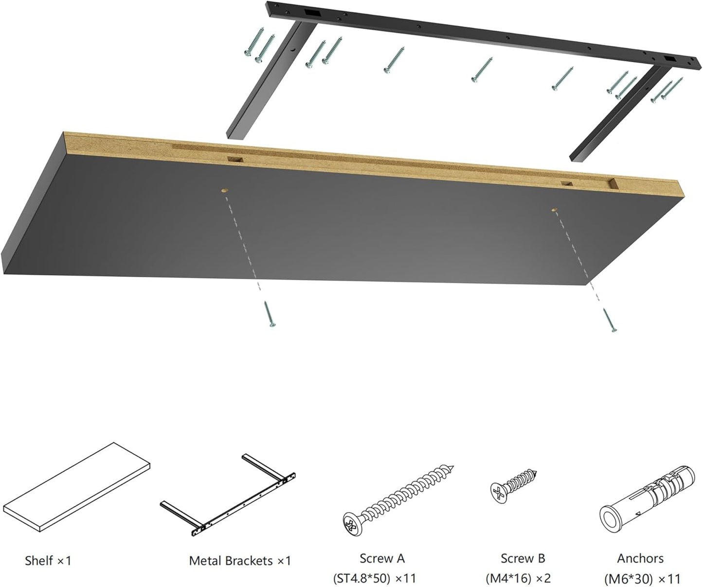 Wall Shelf Set of 3, Black Floating Shelves 24 in W x 10 in D x 1 in H, Wooden Floating Wall Shelf with Invisible Brackets for Living Room/Bedroom/Bathroom/Kitchen Storage and Decor