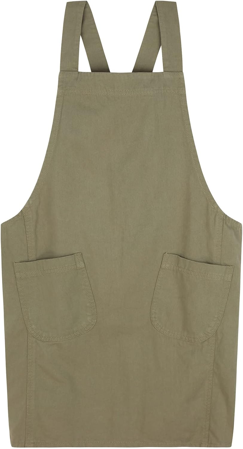 Soft Cotton Linen Apron for Women - Non-tie Cross Back Apron with Pockets, Great for Florist and Kitchen