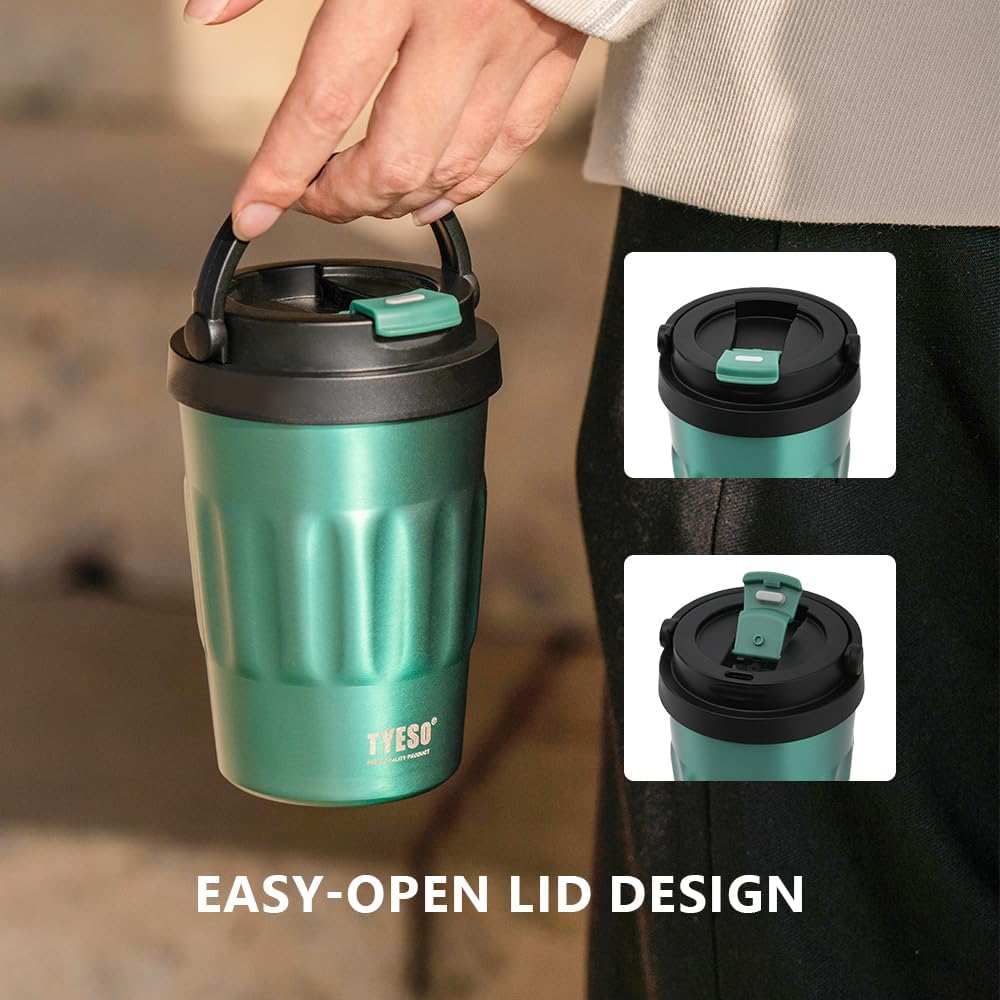 TYESO Stainless Steel Portable Tumbler with Flip Lid,Travel Mug with Concealed Carry Handle, Leakproof Insulated Coffee Cup (ROSE GOLD, 17 OZ)