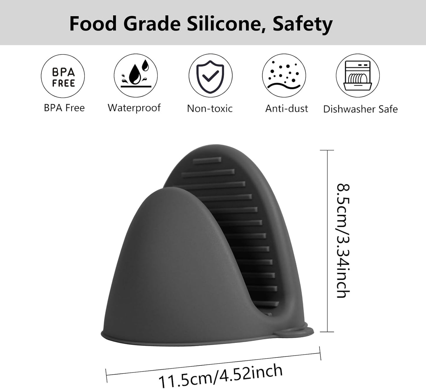 6 Pack Mini Oven Mitts Silicone Pot Holders Heat Resistan for Kitchen, Small Silicone Oven Gloves Kitchen Mittens Air Fryer Mitts Mini Hot Pot Pinch Grip for Baking & Grilling, Dark Grey