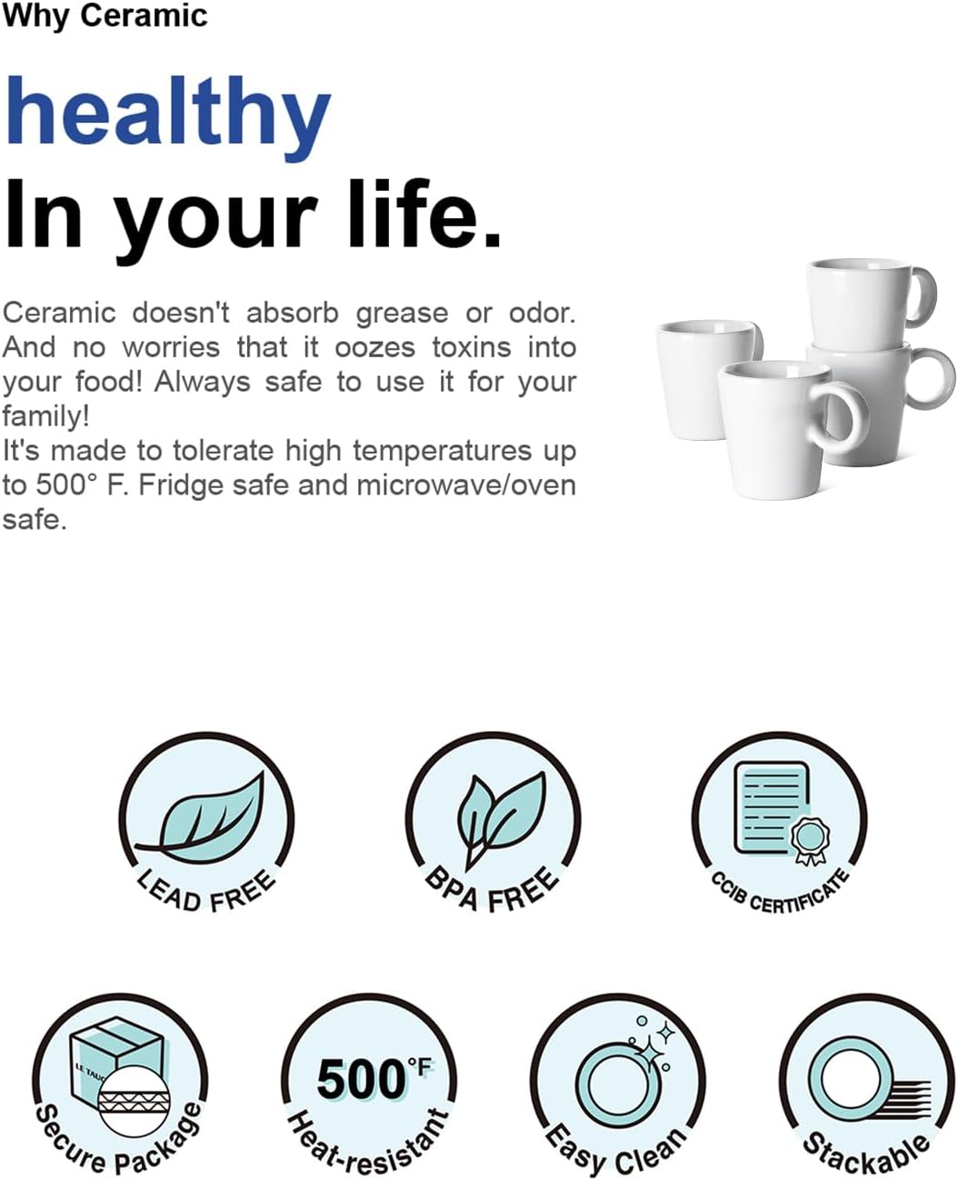 LE TAUCI 3 oz Espresso Cups, Ceramic Demitasse Cup, Mini Coffee Mugs for Home or Office, Stackable Expresso Shots Cup Perfect for Espresso Machine, Set of 4, White