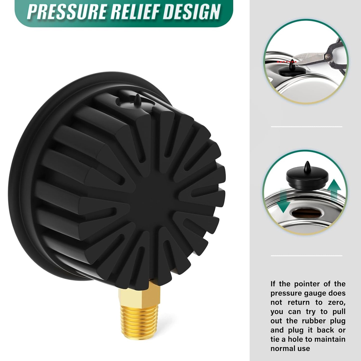 0-5000PSI Stainless Steel Liquid Filled Pressure Gauge, 2.5" Dial Size, 1/4" NPT Lower Mount, with Rubber Protective Sleeve, for Tube, Water Pump, Gas, Liquid, Pressure Test