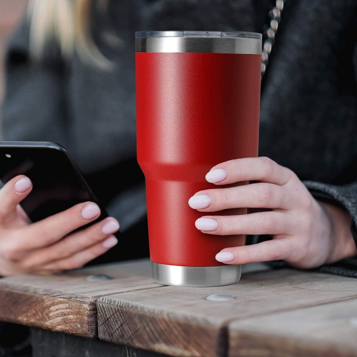 HASLE OUTFITTERS 30oz Stainless Steel Tumbler, Double Wall Vacuum Insulated Travel Mug Tumbler, Durable Insulated Coffee Mug, Gift Box Set (Red, 12)