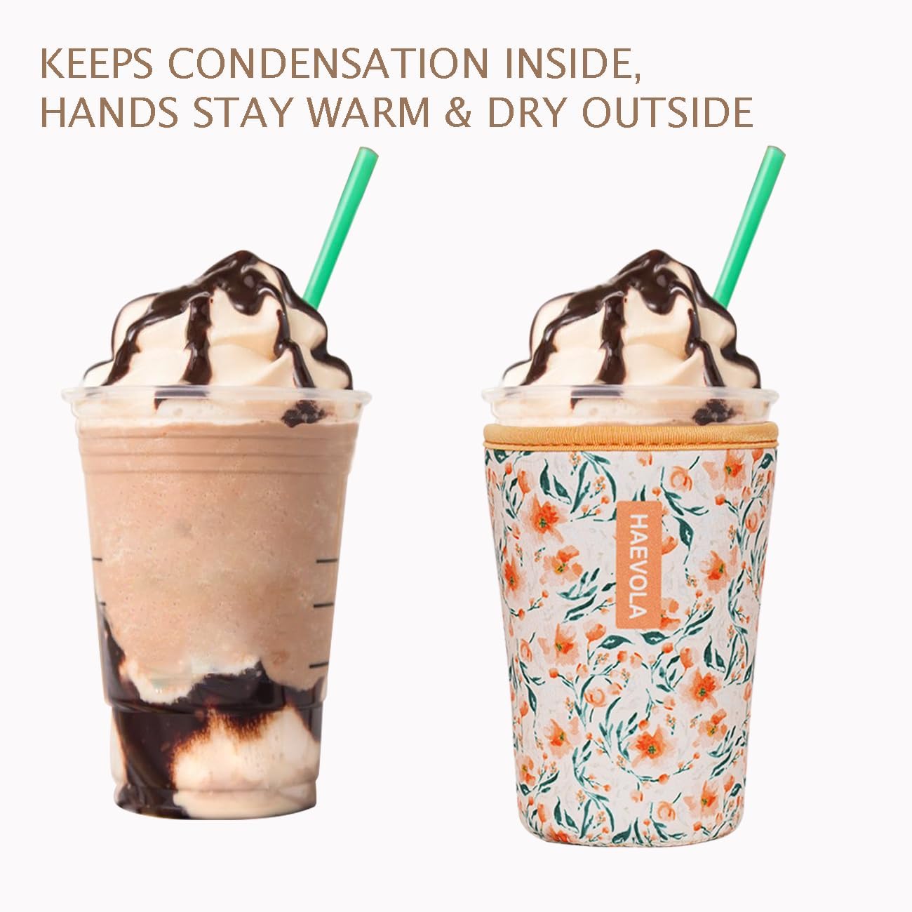 Reusable Insulated Neoprene Iced Coffee Cup Sleeve, Durable Drink Sleeve for Cold Beverages, Beverage Holder for Iced Coffee, Sunny Blooms