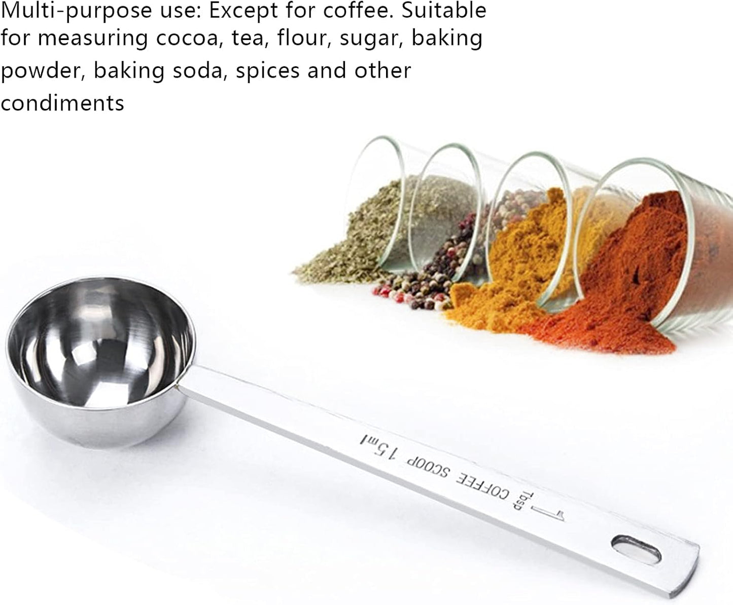 2-piece stainless steel tablespoon measure spoon, coffee scoop 1 tablespoon, long handle coffee scoop suitable for coffee powder and coffee making (silver-2pcs-15ml)