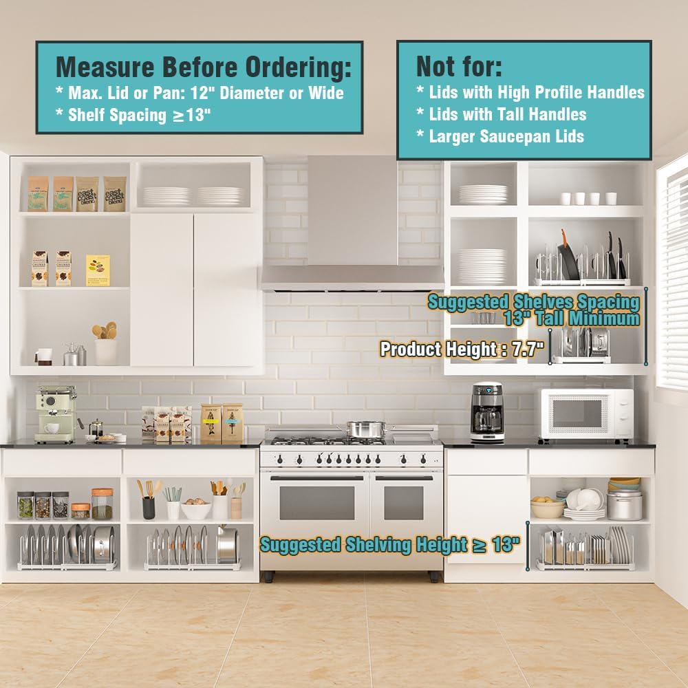 EVERIE Adjustable Bakeware Organizer Pot Lid Holder Rack for Pots, Cake Molds, Cutting Boards, Mats, Cookware, GS02SS, Pack of 2