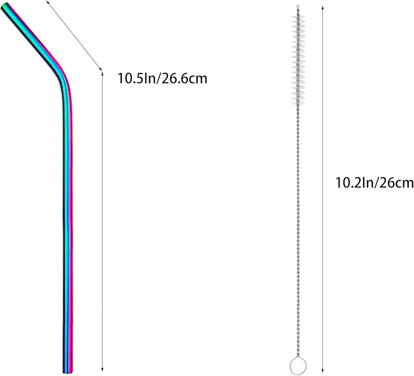 10 Pcs Stainless Steel Straws, Reusable Drinking Straws, Bent Metal Straw Sets with 2 Pcs Cleaning Brushes (Colorful, 10.5 Inch)