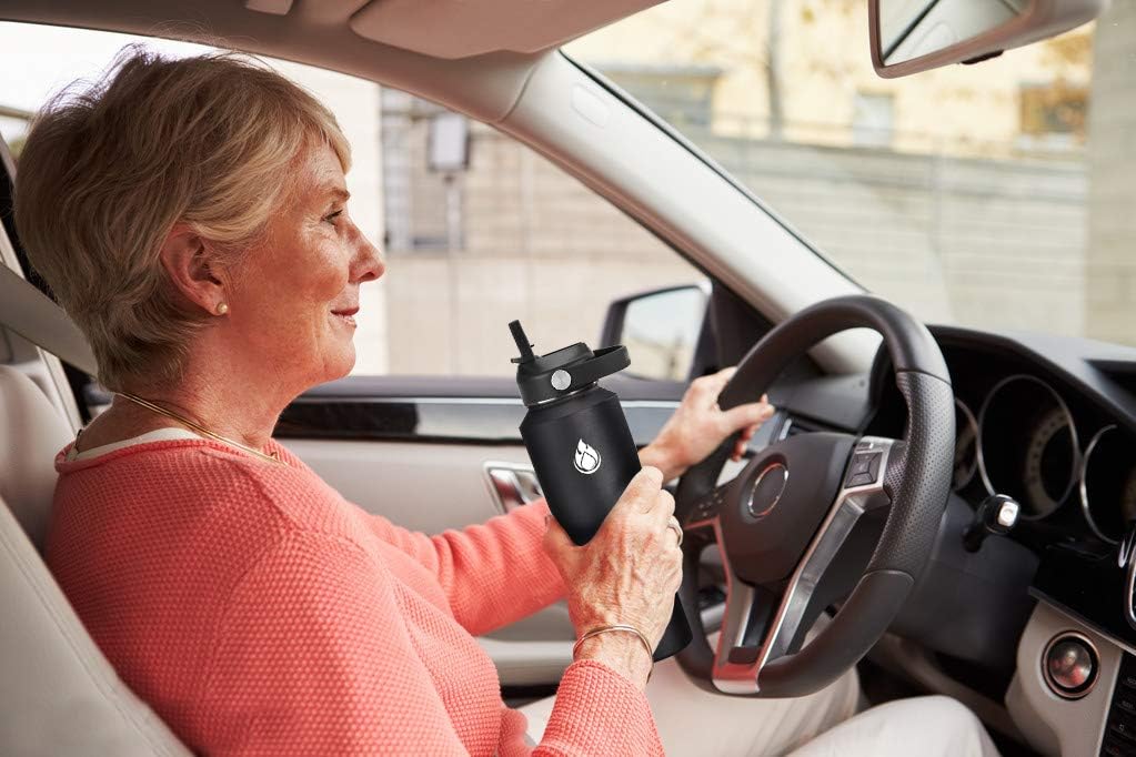 SENDESTAR Water Bottle 32oz,2 Lids(Straw lid),Wide Mouth Stainless Steel Vacuum Insulated Double Wall Keep Liquids Cold or Hot All Day,Sweat Proof Sport Design,Fit Car Cup Holder(Gray)