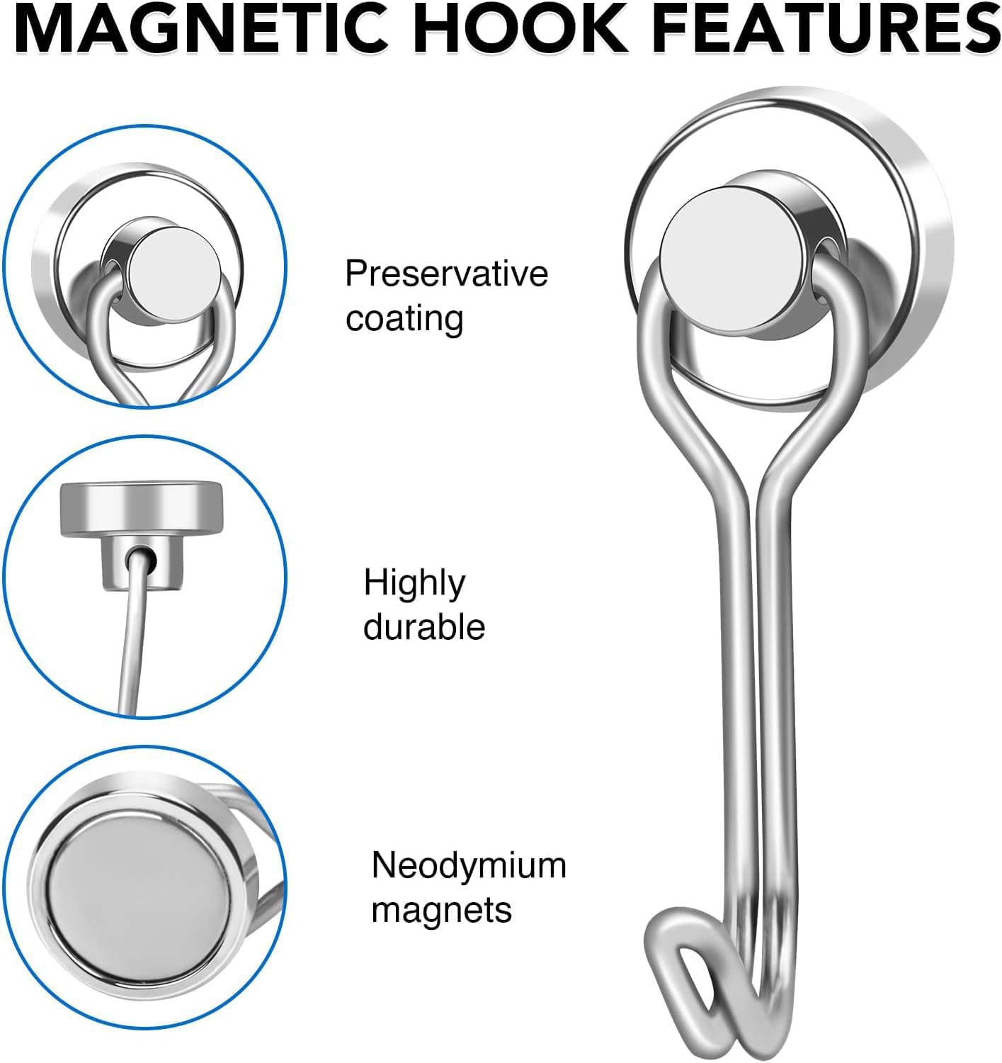 LOVIMAG Hooks, 30lbs+ Magnetic Magnet Hook 2025 Cruise Cabin Ship Essentials Heavy Duty Strong Refrigerator Fridge Hanging for Classroom Beach Vacation Kitchen Grills Home Mug Hanger (12 Pack), Silver