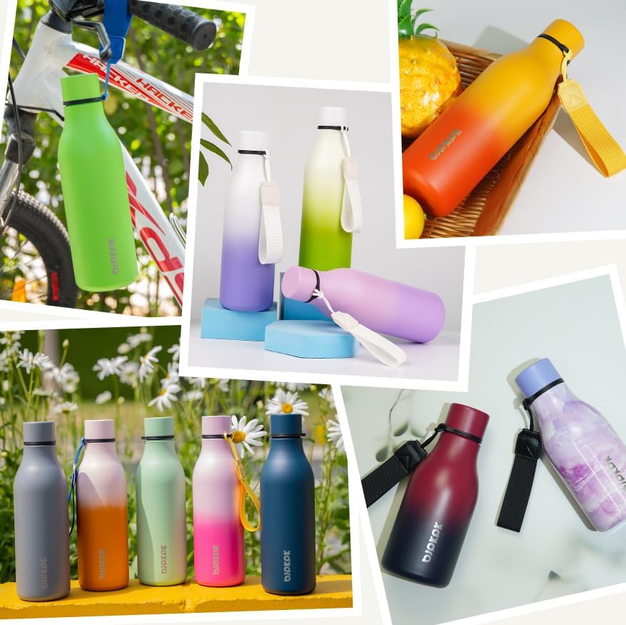 BJPKPK Insulated Water Bottles, 12oz Stainless Steel Metal Water Bottle with Strap, BPA Free Leak Proof Thermos, Mugs, Flasks, Reusable Water Bottle for Sports & Travel, Lavender Mint