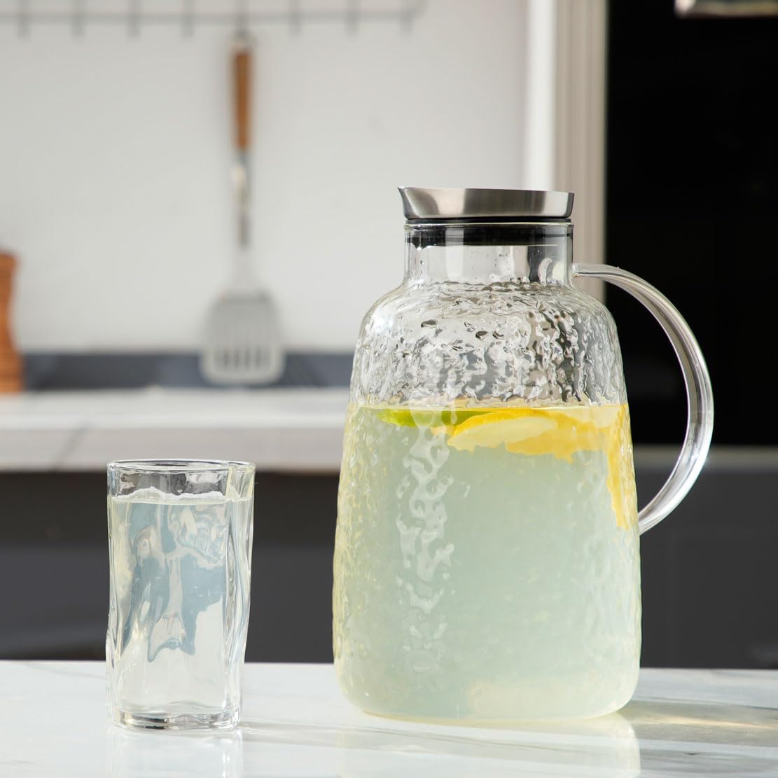 Purefold Glass Pitcher, 110 oz Water Large Pitcher with Lid, Heat Resistant Borosilicate Jug for Iced Tea, Juice, Milk, Cold or Hot Beveragesr Easy Clean