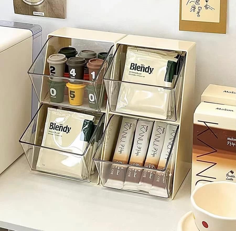 Acrylic Tea Bag & K Cup Organizer with 2 Transparent Drawers - Compact Multi-Use Storage for Coffee Pods, Sugar Packs - Kitchen & Office Counter Organizer - White