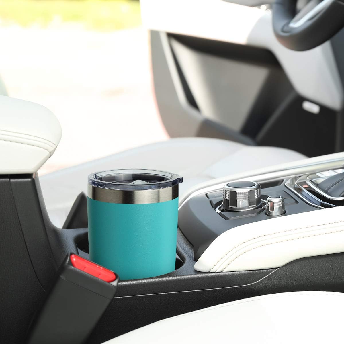 COMOOO 20oz Double Wall Vacuum Insulated Travel Mug, Stainless Steel Tumbler with Lid and Straw Durable Powder Coated Insulated Coffee Cup for Cold & Hot Drinks (Light Blue, 2 pack