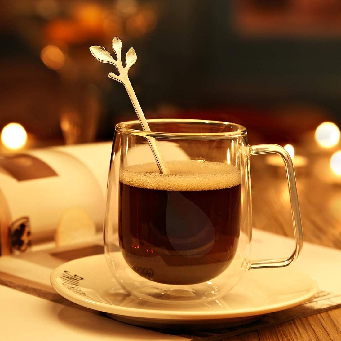 AnSaw Elegant Gold Leaf Coffee Spoons - 10-Piece, 4.7" Mini Stainless Steel Espresso & Dessert Tea Spoons, Perfect for Demitasse & Small Servings