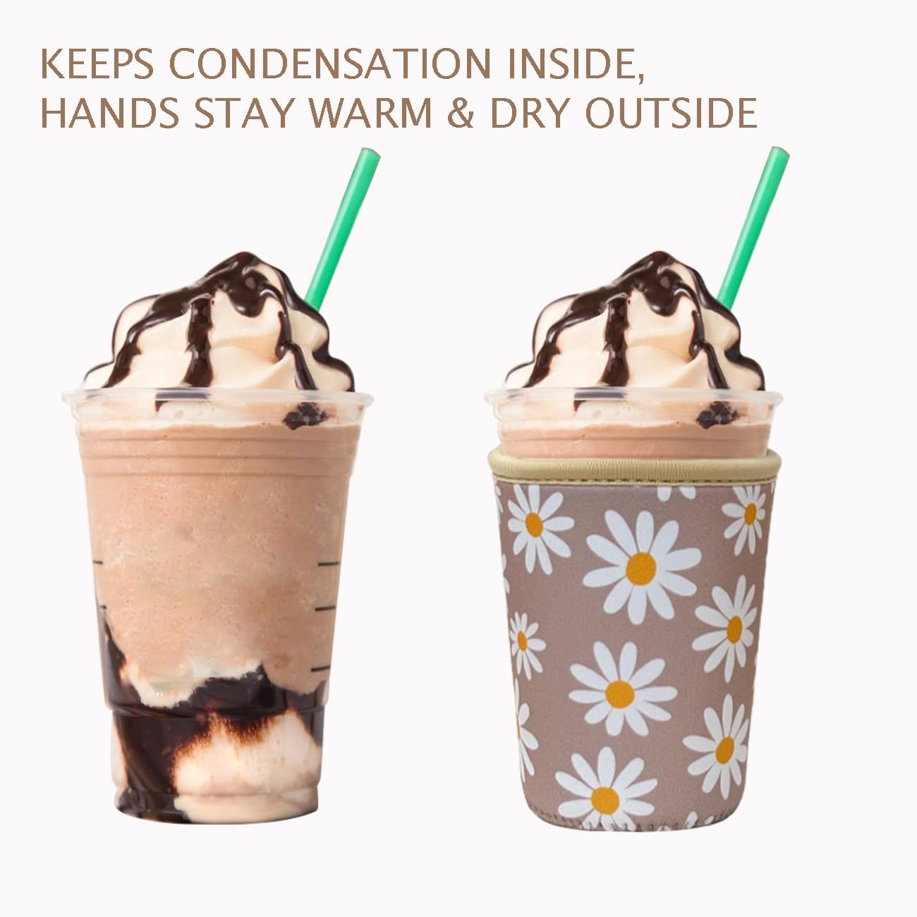 Reusable Insulated Neoprene Iced Coffee Cup Sleeve, Durable Drink Sleeve for Cold Beverages, Beverage Holder for iced coffee, Sunny Daisies
