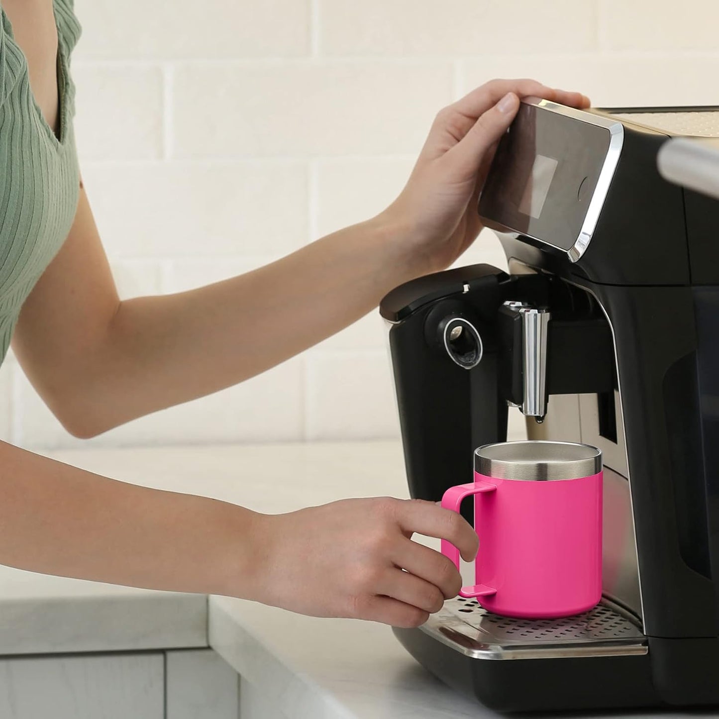 ALOUFEA 12oz Insulated Coffee Mug Cup with Handle, Stainless Steel Travel Coffee Mug with Flip Lid, Double Wall Vacuum Coffee Tumbler, Orange