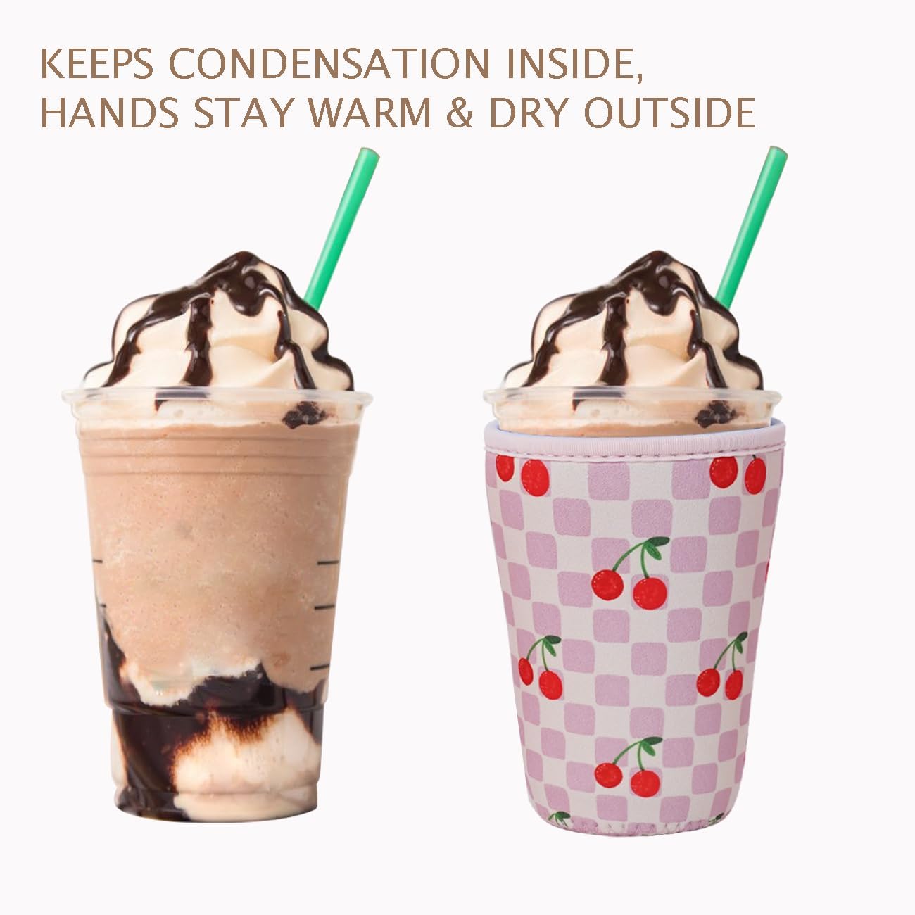 Reusable Insulated Neoprene Iced Coffee Cup Sleeve, Durable Drink Sleeve for Cold Beverages, Beverage Holder for Iced Coffee, Cherry Blush