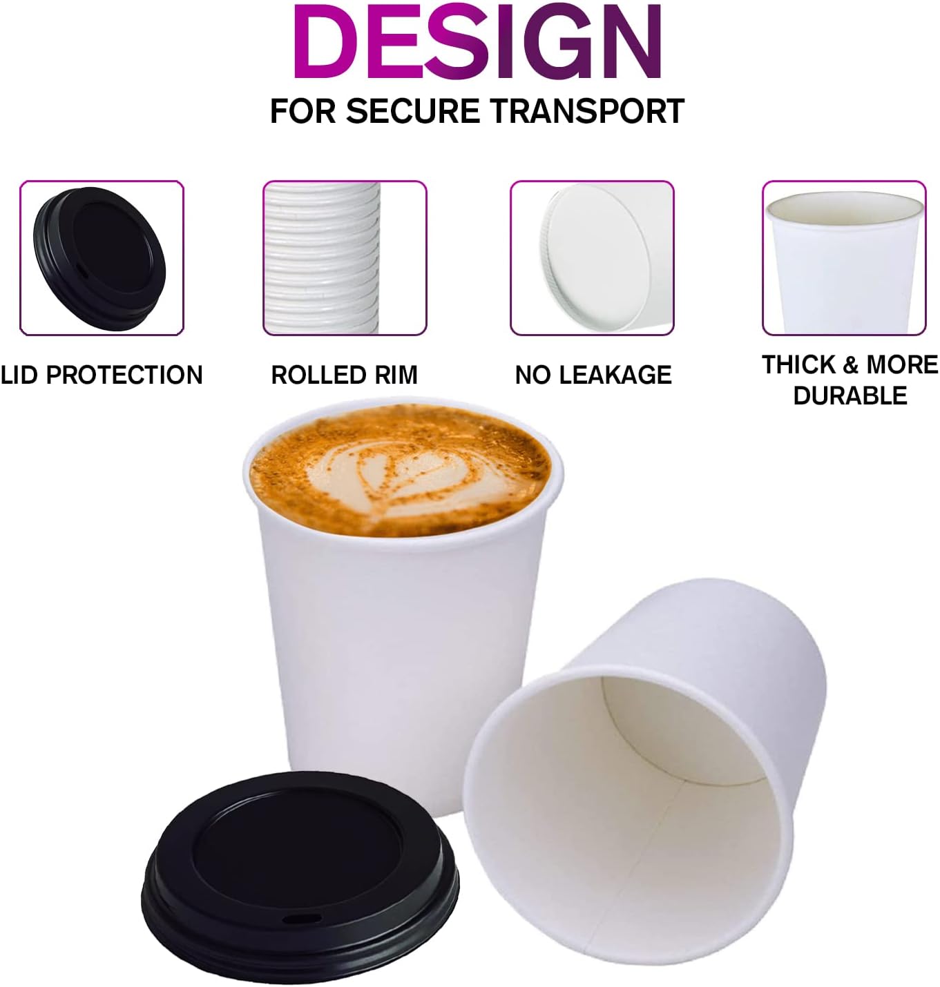 Smygoods White Disposable Paper Coffee Cups with Lids (12 OZ, 100 Count) For Hot Beverages, Tea, Espresso, Cocoa - To Go Drink Containers, Café & Office