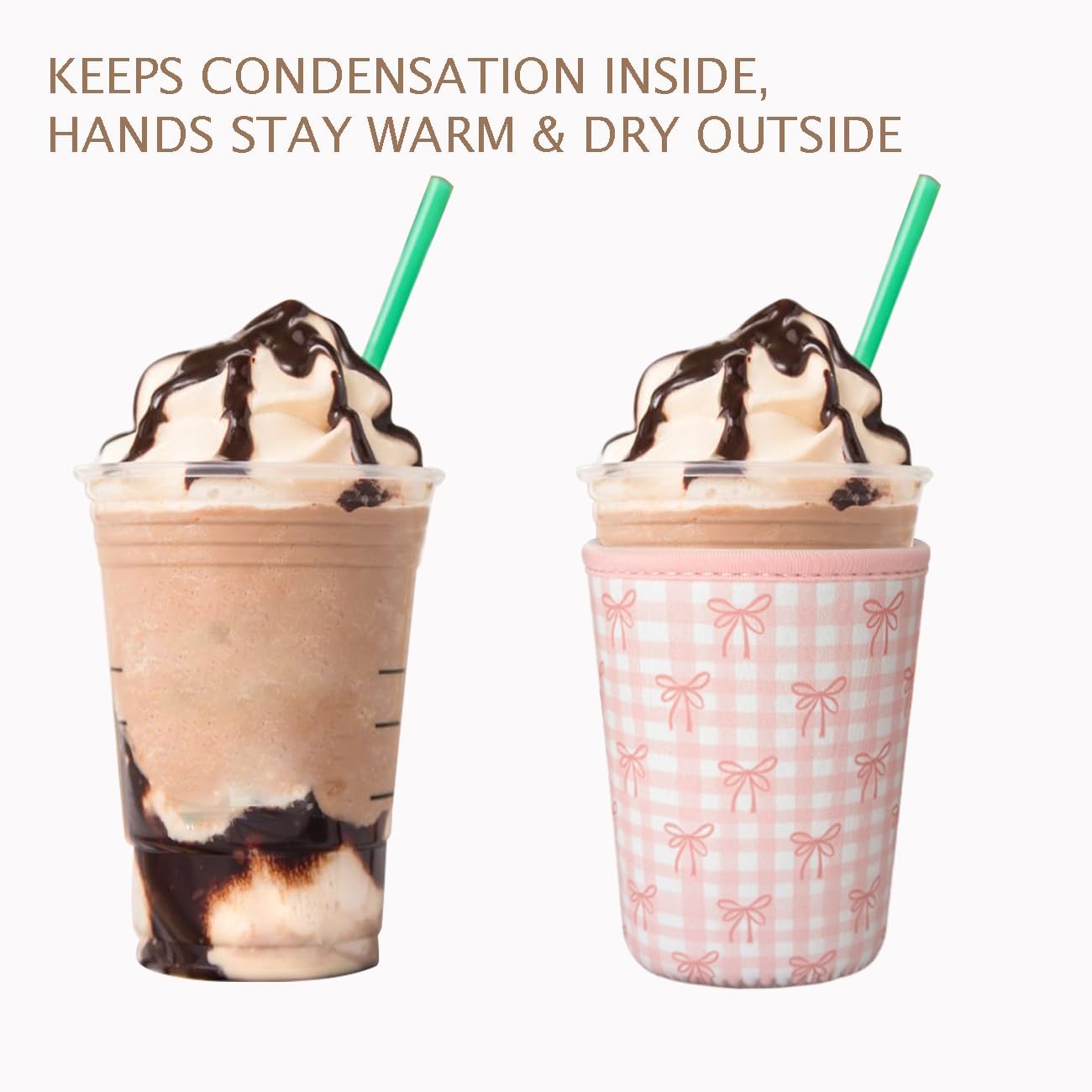 Reusable Insulated Neoprene Iced Coffee Cup Sleeve, Durable Drink Sleeve for Cold Beverages, Beverage Holder for Iced Coffee, Lovely Bows