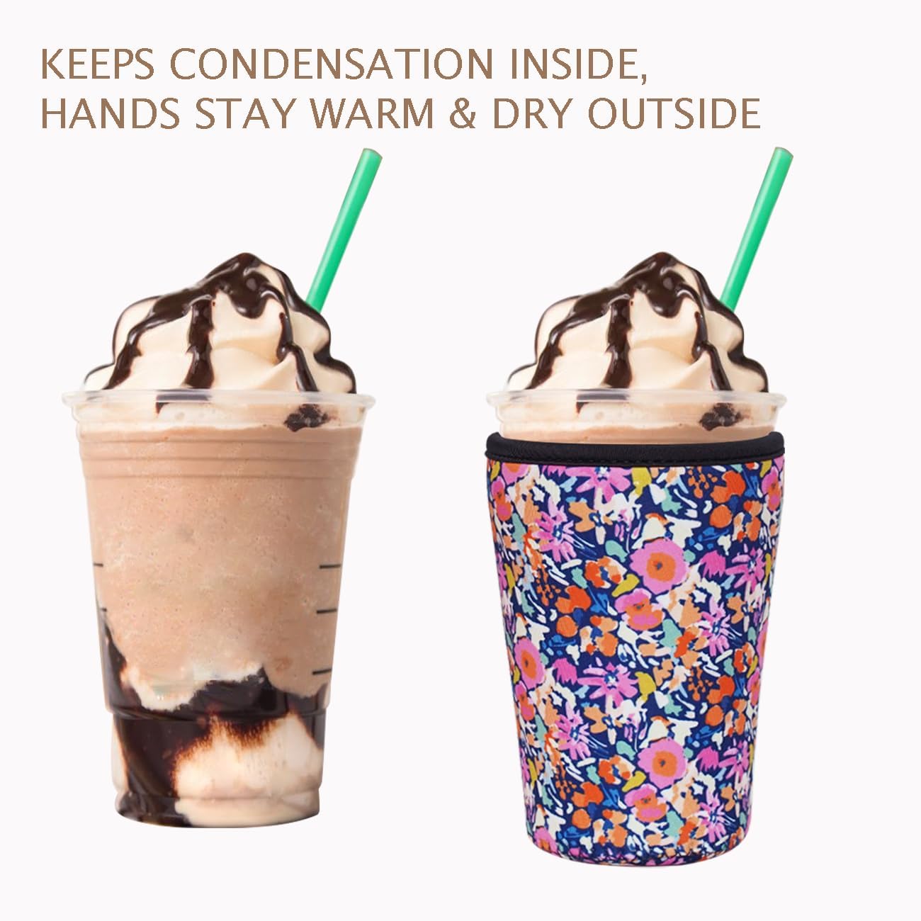 Reusable Insulated Neoprene Iced Coffee Cup Sleeve, Durable Drink Sleeve for Cold Beverages, Beverage Holder for Iced Coffee, Bloom Frenzy
